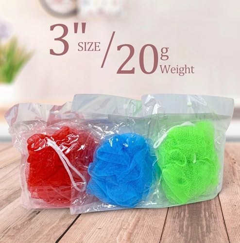 20 Individually Wrapped Small Full Bodied Quality Bath or Shower Sponge Loofahs Pouf Mesh Assorted Colors Wholesale Bulk Lot