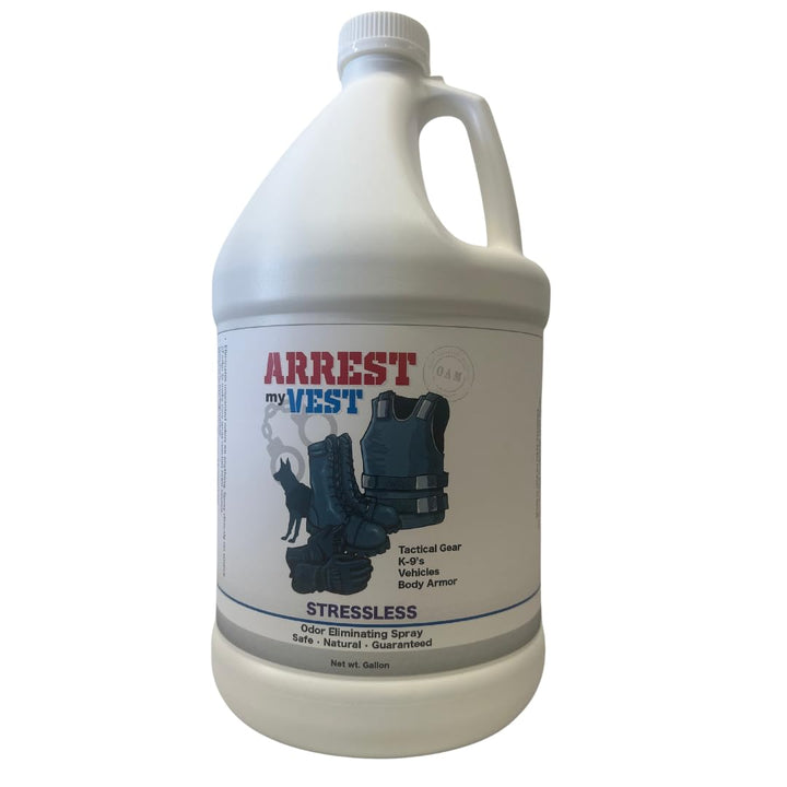 Arrest My Vest Military Grade Odor Eliminating Spray for Body Armor, Tactical Gear, and K9 Equipment. Safe on All Ballistic Vests, Fabrics, & Police Gear - Stressless Fragrance - 1 Gallon Bottle