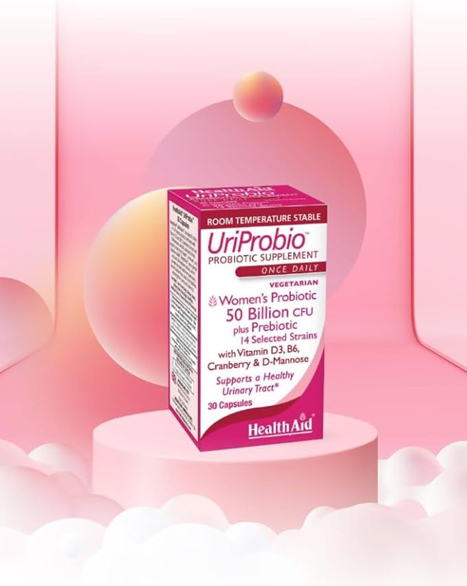 UriProbio, 30 CT, Once Daily, Women's Probiotic Supplement, 50 Billion CFU Plus Prebiotic, Supports a Healthy Urinary Tract with Vitamin D3, B6, Cranberry & D-Mannose, Vegetarian