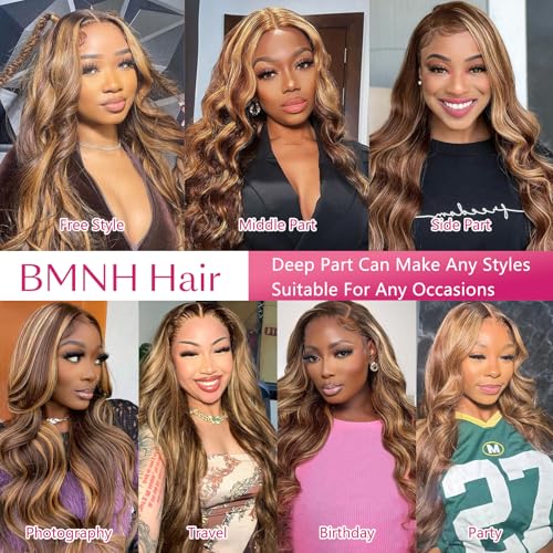 30 Inch 13x6 Lace Front Wigs Human Hair Honey Blonde Body Wave HD Lace Front Wigs 200 Density Ombre Highlight Human Hair Wig Pre Plucked with Baby Hair P4/27 Colored Lace Front Wigs for Women