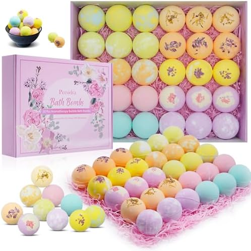 Bath Bombs for Women Gift Set - 30 Natural and Organic Bath Bombs with Essential Oils & Moisturizing Shea Butter, Spa Birthday Gift, Mother's Day, Selfcare Gifts for Her, Women， Bridesmaid Gift