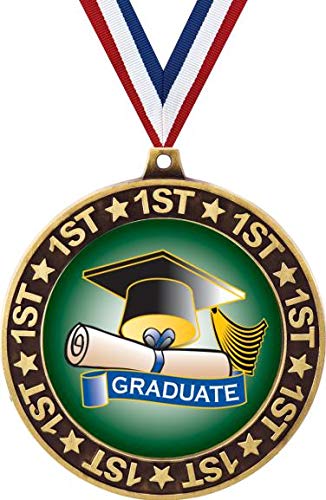 Graduation 1st Place Perimeter Medal Gold, 2.75" Graduated Prizes, Kids Graduate Trophy Medal Awards 5 Pack Prime