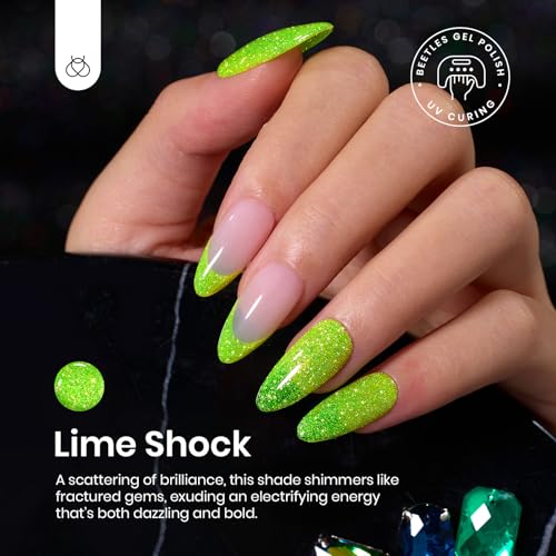 Beetles Gel Polish Green Glitter Gel Nail Polish 15ml Reflective Nail Art Manicure Salon DIY at Home Gifts for Women Lime Shock
