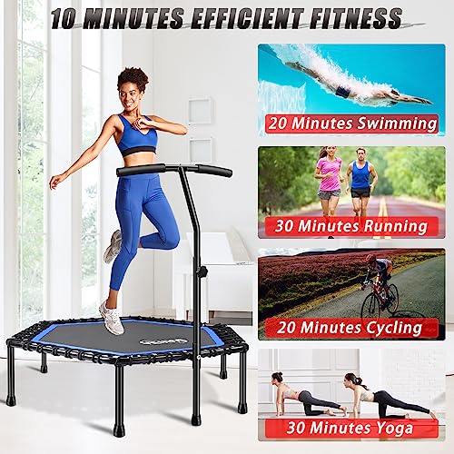 Newan 48'' Fitness Trampoline with Adjustable Handle Bar, Silent Trampoline Bungee Rebounder Jumping Cardio Trainer Workout for Adults - Max Limit 330 lbs