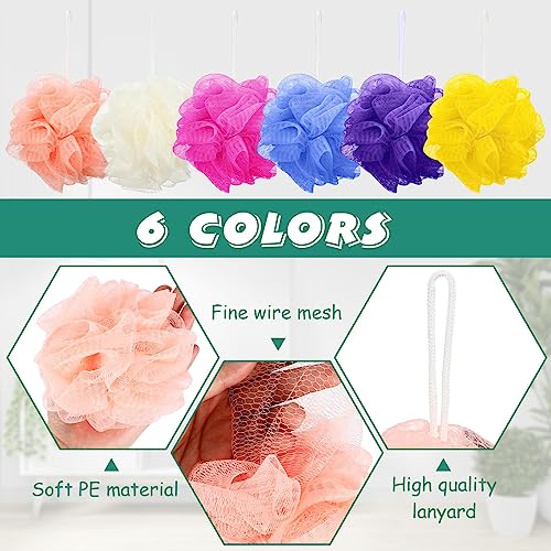 50 Pieces Bath Sponge Shower Loofahs Bulk Bath Luffas Exfoliating Body Scrubber Pack Colorful Mesh Balls Travel Cleaning Wash Puff Bathing Accessories for Kids Women Men Body Wash, 6 Colors