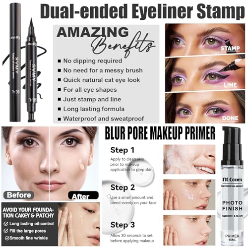 All in One Makeup Kit, Makeup Set Includes 12 Colors Eyeshadow, Foundation & Primer, Lipsticks, Eyeliner, Mascara, Contour Stick, Brow Soap, Makeup Brush & Sponges, Make Up Gift Kit for Women & Teens