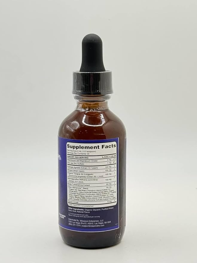 Tongkat Ali Liquid Drops Shilajit, Ashwagandha, Turkesterone, Fadogia Agrestis, Magnesium, Irish Sea Moss, and Zinc Herbal Supplement by Clean Nutra