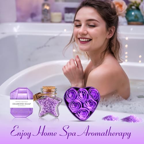 Birthday Gifts for Women Friendship, Aoen Unique Happy Birthday Gifts for Best Friends Women, Mom, Sister, Wife, Coworker, 7P Purple Self Care Spa Gifts Baskets for Christmas, Valentines, Mothers Day