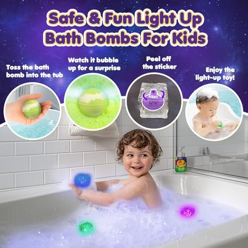 Bath Bombs for Kids with Toys Inside, 8 Light up Bath Bomb of Solar System Set, Planet Bath Bomb with Surprise Inside, Kid-Friendly Bubble Bath Fizzies Gifts for Boys Girls