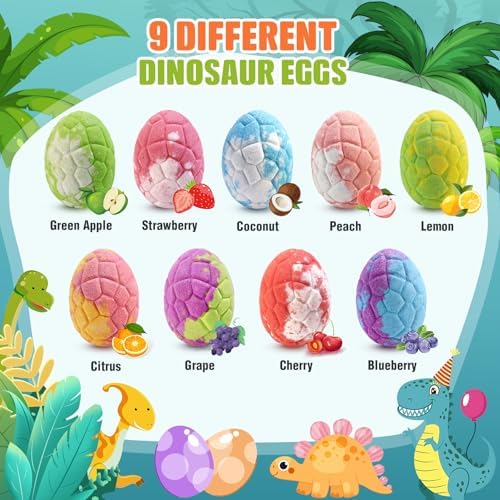 Bath Bombs for Kids with Dinosaur Toys Inside, 9 Pack Natural and Organic Dinosaur Bath Bombs Bubble Bath Gift Set, Stocking Stuffers for Kids, Perfect Christmas Birthday Gifts for Kid 3-12