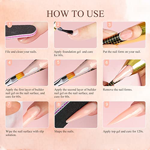 Saviland Builder Nail Gel Kit – 2.1oz nudes Nail Extension Gel for Nail Repair & Strengthen U V Hard Gel for Nails with Gel Nail Brush 100PCS Nail Forms Manicure Tools Nail Supplies for Salon Home DIY