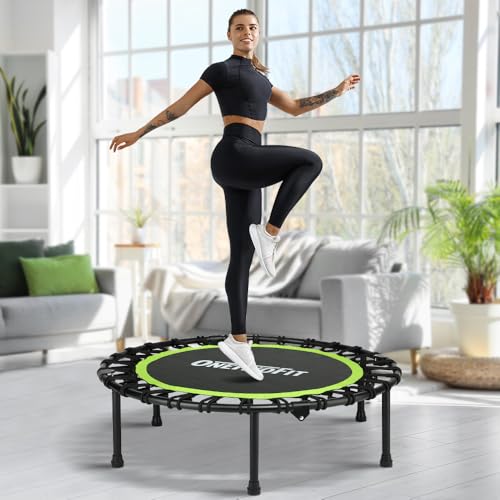 ONETWOFIT Foldable Rebounder Trampoline for Adults，45” Mini Fitness Trampoline, Stable & Quiet Exercise Trampoline with Durable Bungees Personal Indoor Garden Workout, Max Load 330lbs
