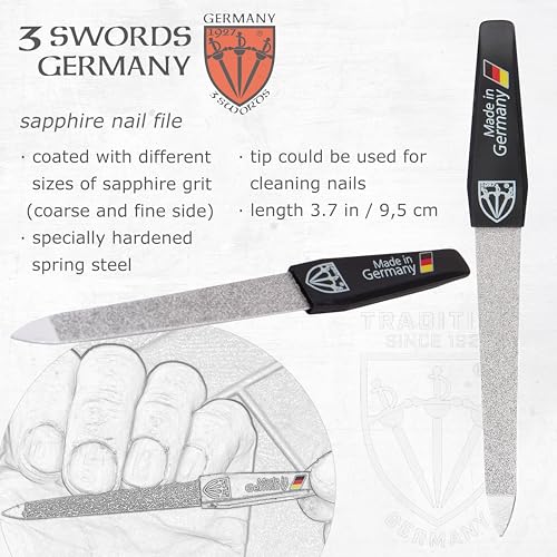 3 Swords Germany - Brand Quality 4 Piece Manicure Pedicure Grooming kit Set for Professional Finger & Toe Nail Care Tweezers File Clipper Fashion Leather case in Gift Box, Made by 3 Swords (77211)
