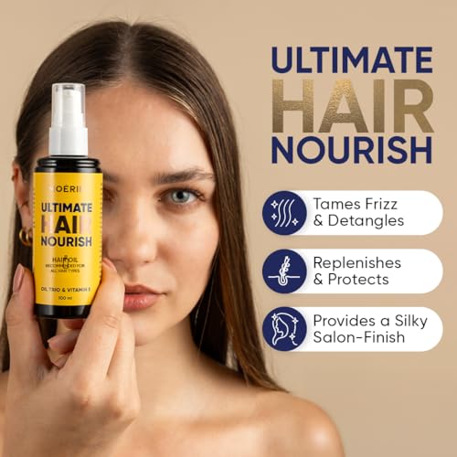 Moerie Ultimate Hair Oil for frizzy, dry and damaged Hair - Deeply Nourishing Rejuvenation - With Vitamin E, Jojoba & Hemp