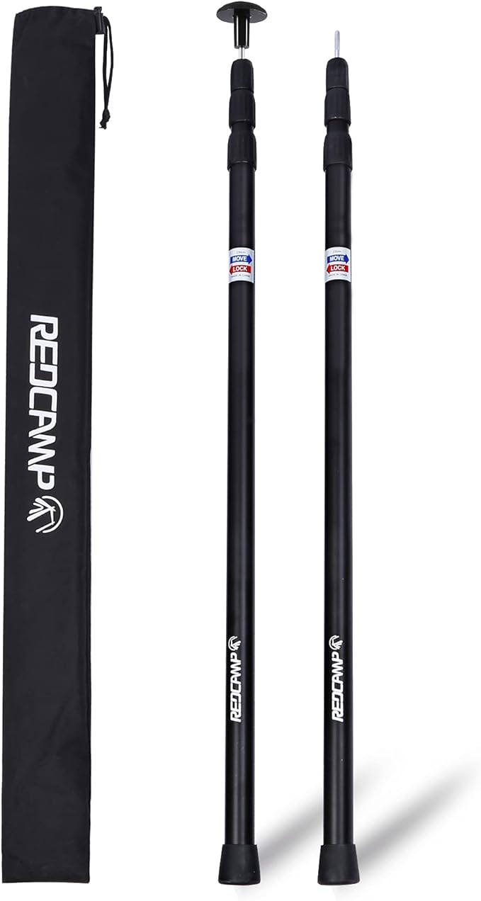 REDCAMP Aluminum Adjustable Camping Tarp Poles, Set of 2, 36in to 90in Telescoping Lightweight waterproof Tent Poles for Shelter, Hammock Rain Fly, Awning, Black