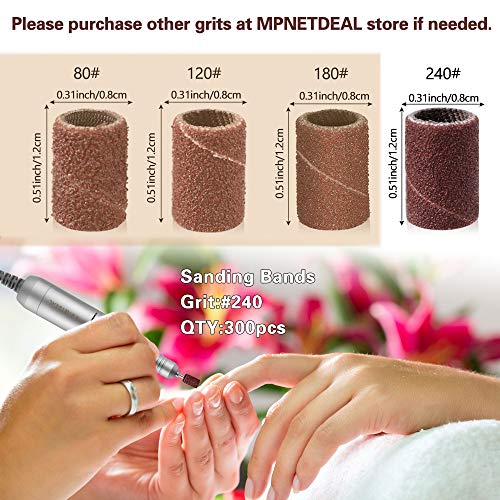 300pcs Sanding Bands Grit #240 for Acrylic Nails for Efile Nail Drill bits with Mandrel