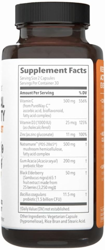 LifeSeasons Clinical Immunity - Daily Boost - Immune System Booster - Pre + Probiotics - Increases Antibodies & Immune Cells - Elderberry, Zinc, Natramune & Vitamin C + D3-60 Capsules