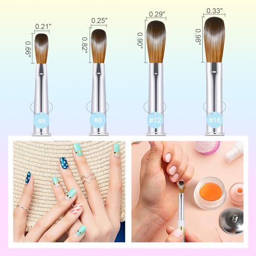 4PCS Kolinsky Nail Brush Set - 6/8/12/16. Oval Shaped Acrylic Powder Nail Design Tools for Professional Manicure DIY