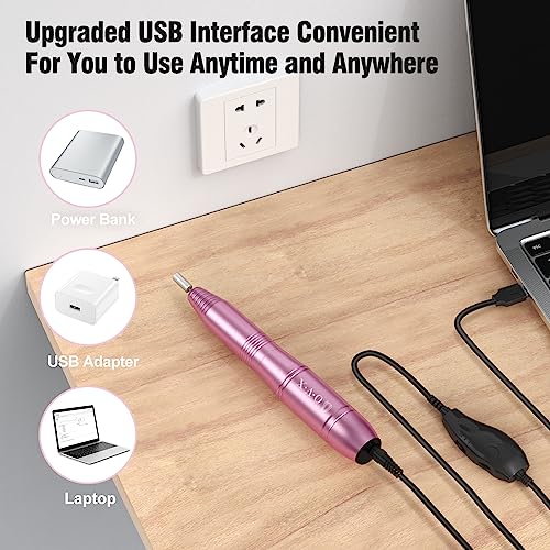 Portable Electric Nail Drill Machine, Professional 20000 RPM USB Manicure Pedicure Drills for Acrylic Nails Gel Polishing Shape Tools