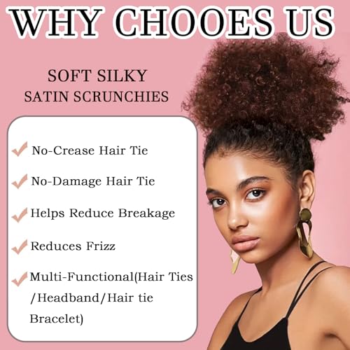 4pcs Black Adjust Satin Hair Scrunchies for Women Girls, Adjustable Hair Ties Soft Than Silk for 4c Girlie Thick Curly Natural Hair, Easy to Use Hair Accessories for Afro Puff Loc Ponytails