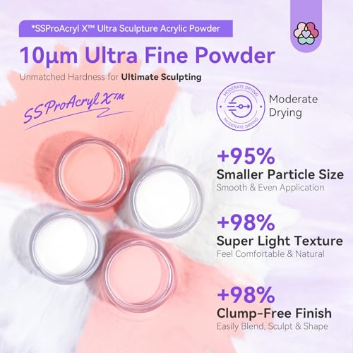 SAVILAND Acrylic Powder: 4PCS 1oz 30g Clear White Nudes Pink Colored Acrylic Nail Powder Keratin Acrylic Powder Set Professional Nail Powder for Nail Extension Carving 3D Nail Art Manicure Salon