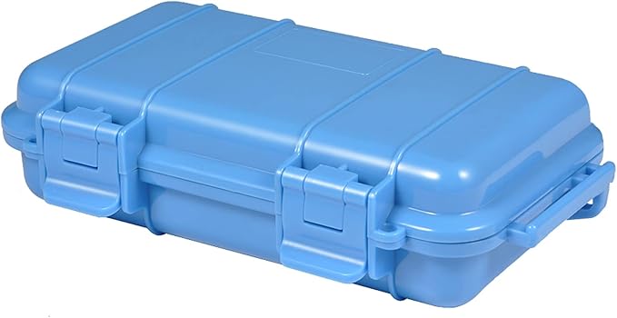 Dry Storage Box, Shockproof Waterproof Box with 2 U‑Shape Buckle, Plastic Storage Container for Cameras, Phones, Camping, Fishing, Hiking(Large-Blue)