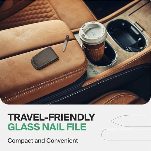 GERMANIKURE Czech Crystal Gray Glass Nail File in Suede Leather Case - Small Travel Design - Professional Manicure & Pedicure Products for Smooth Easy Shaping of Natural Nails