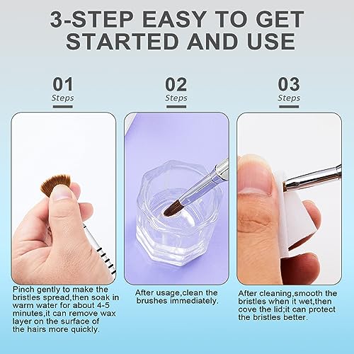 3Pcs 3D Nail Brushes Set Size 2 4 5, Kolinsky Hair Acrylic Flower Nail Art Brush, Art Design & Polish Mistake Cleaning Manicure Tools for Women Acrylic Application, Silver