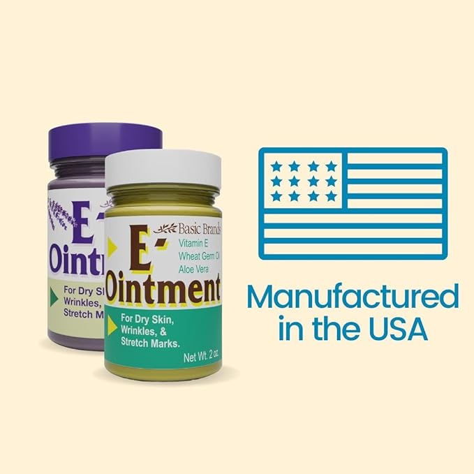 Basic Organics - Basic Brands - Vitamin E Ointment - 2 oz - Moisture Enhancing - Can Help Reduce Appearance of Scars, Stretch Marks, Fine Lines & Wrinkles - Pack of 3