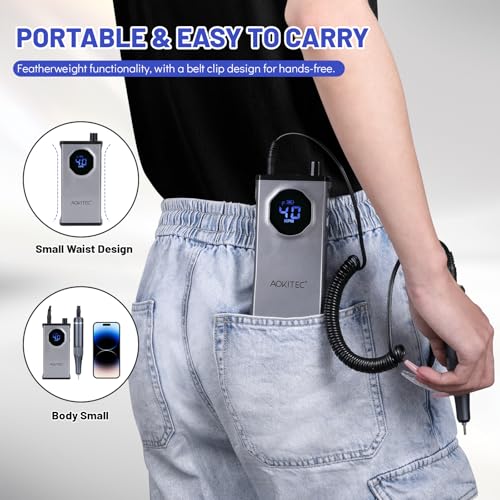 Aokitec Nail Drill 400000 RPM - Rechargeable Electric Nail File with Nail Drill Bits for Dip Powder Acrylic Nails Gel Polish, Manicure Pedicure Nail Art Tool for Prep&Removal, Nail Tech Must Haves