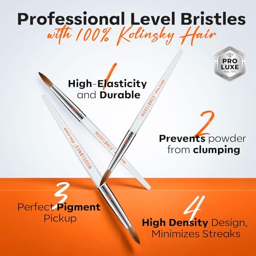 Modelones Pro Luxe Acrylic Nail Brush, 100% Pure Kolinsky Sable Hair Size 10 Oval Crimped Shaped Sturdy Ergonomic Handle for Acrylic Powder Sculpting Nail Art Brushes Professional Salon DIY Use