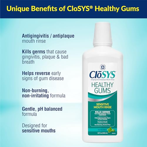 Closys Healthy Gums Mouthwash, Antiplaque and Anti-gingivitis for Gum Health, Non-Burning, Non-Irritating – 32 Fl Oz