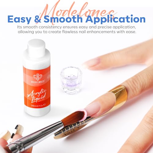 Modelones 8 oz Monomer - Professional Monomer Acrylic Nail Liquid - 240ml Acrylic Monomer Liquid for Acrylic Powder, Acrylic Nails Extension - MMA Free, Non-Yellowing