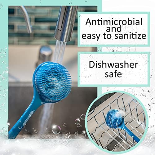 Bendable Long Handled Silicone Body Brush & Hair Scrubber - Bath Shower Back Brush, Shampoo Hair & Scalp Massager, Back Scrubber for Shower (Blue Sapphire)