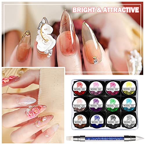 12 Colors Sculpture Painting Set, 3D Nail Art Set with Carved Painting Pen, Salon Creative DIY Gel Nails