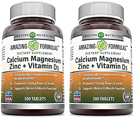 Amazing Formulas Calcium Magnesium Zinc with Vitamin D3 Supplement | Non-GMO | Gluten Free | Made in USA (300 Count | 2 Pack)