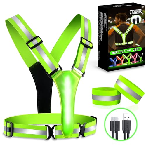 BEBJUIL LED Reflective Vest,3 Pack Light Up Running Gear with Reflector Armbands,High Visibility Reflective Glow Belt,Rechargeable Light Up Running Vest for Running,Jogging,Walking,Cycling