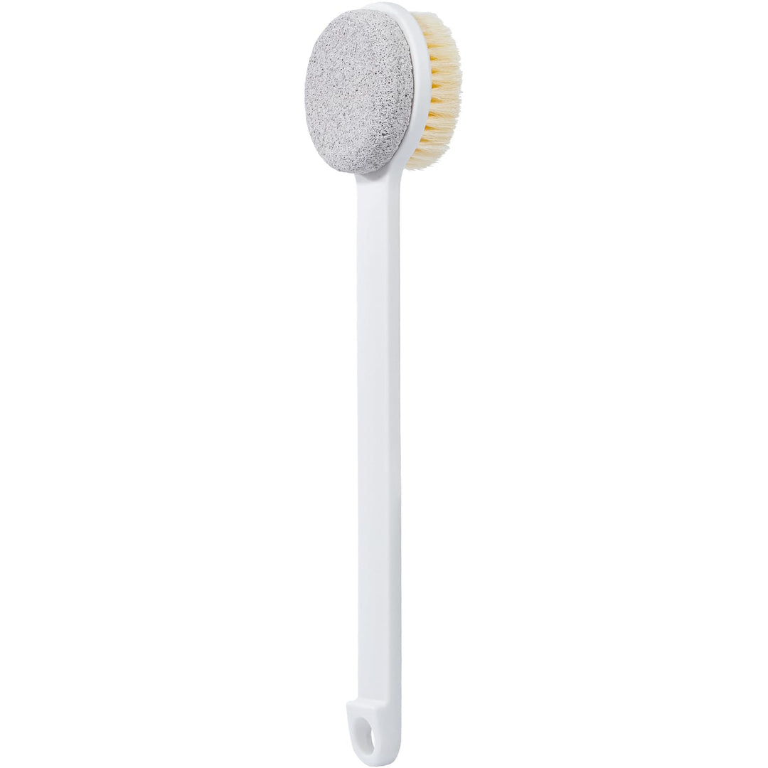 Beomeen Pumice Stone and Shower Brush with Long Handle, Hard Skin Callus Remover, 2 in 1 Foot Scrubber, Back Scrubber for Shower Deep Cleansing and Exfoliation, Dry Brushing Body Brush (Straight)
