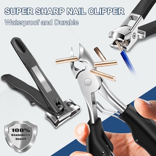 Toenail Clippers for Seniors Thick Toenails, Heavy Duty Large Toe Nail Clippers for Men with Catcher, 360°Rotating Nail Clippers for Seniors, Ingrown Nail Cutter Long Handle with Sharp Curved Blade