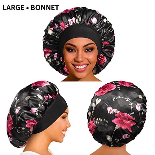 vidsel 4PCS Satin Bonnet, Bonnets for Women, Silk Hair Bonnet for Sleeping, Wide Band Sleep Cap for Curly Hair Braids
