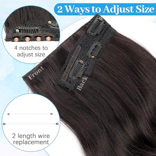 KooKaStyle Invisible Wire Hair Extensions 20‘’ Long Wavy Layered Synthetic Clip in Hair Extensions with Transparent Wire Adjustable Size 6 Secure Clips Dark Brown Thick Hairpieces for Women 20 Inch