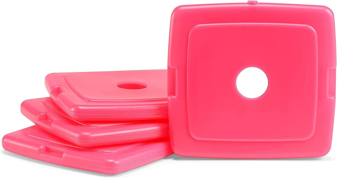 Cool Coolers by Fit & Fresh 4 Pack Slim Ice Packs, Quick Freeze Space Saving Reusable Ice Packs for Lunch Boxes or Coolers, Pink