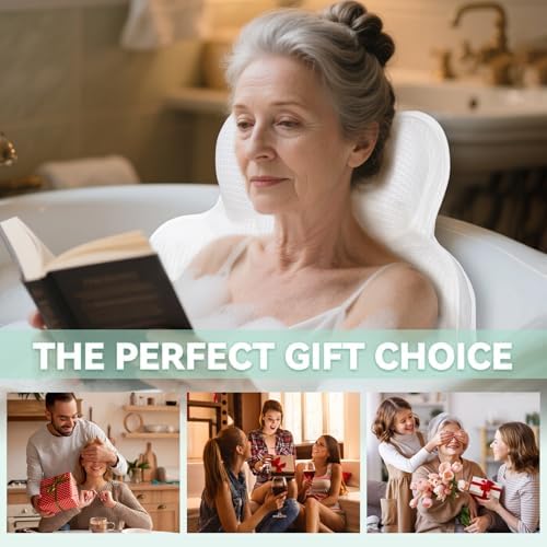 Bath Pillows for Tub - Luxury Bathtub Pillow Neck, Head, Back Support, Soft 4D Mesh Fabric and Non-Slip Suction Cups & Quick Dry, Fits All Tubs, Bath Soaking Accessories Spa Gifts, White