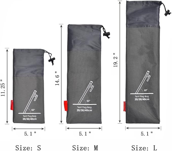 3PCS Camping Tent Stakes Sleeve Tent peg Storage Bag Camp Accesorries Bag(L, M, S)