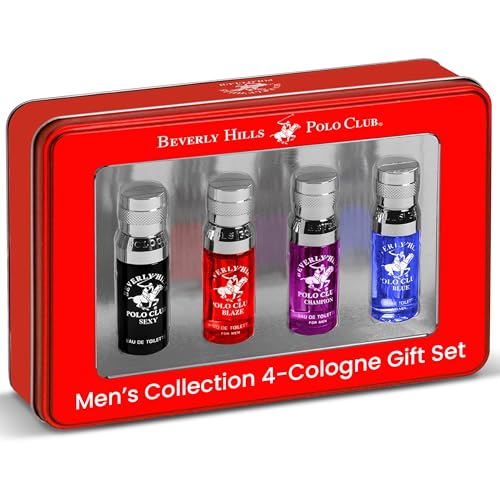 Beverly Hills Polo Club Men's Collection 4-Cologne Gift Set with Deluxe Tin Gift Box (Colognes may vary)