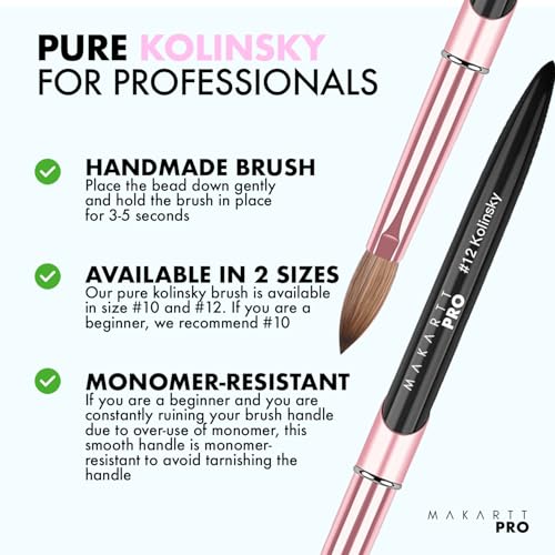 Acrylic Kolinsky Nail Brush with Monomer and Acetone Resistant Handle, Pure Kolinsky Hair & Anti-Clogging Properties - Durable, Professional Quality, Size #10