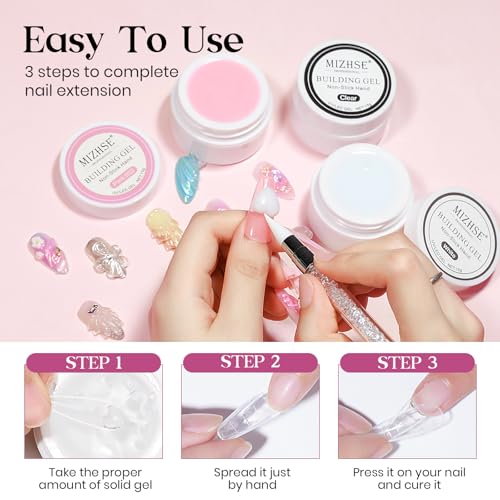 MIZHSE Solid Builder Gel for nails, 3 Colors Sculpting Gel for Nails, Clear White Pink Non-Sticky Hand 3D Nail Art Building Carving Modeling Hard Nail Extension Manicure Salon Home DIY Gift