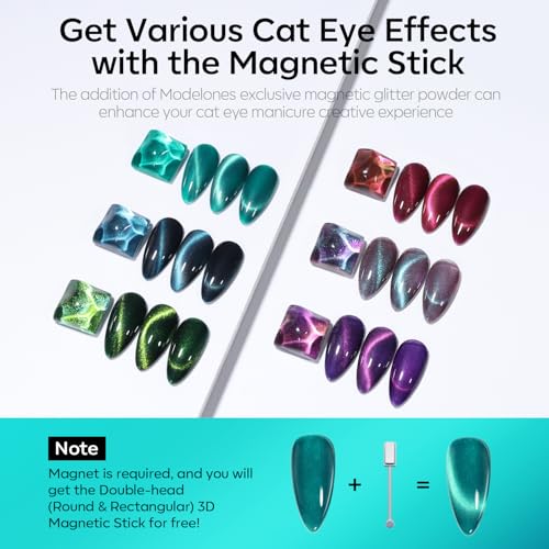 modelones Cat Eye Gel Nail Polish, 6 Colors Glitter Red Green Purple Blue Gel Polish Set with Magnet Sparkle Galaxy Series Nail Gel Polish Kit Soak Off Led Nail Art Manicure Salon DIY Gifts
