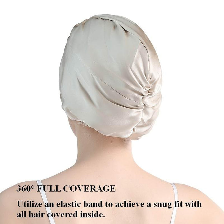 100% Mulberry Silk Bonnet for Women Hair Care, Grade 6A Silk Sleeping Cap - Stay On All Night Hair Wrap for Sleeping (Apricot/06, One Size-Medium)