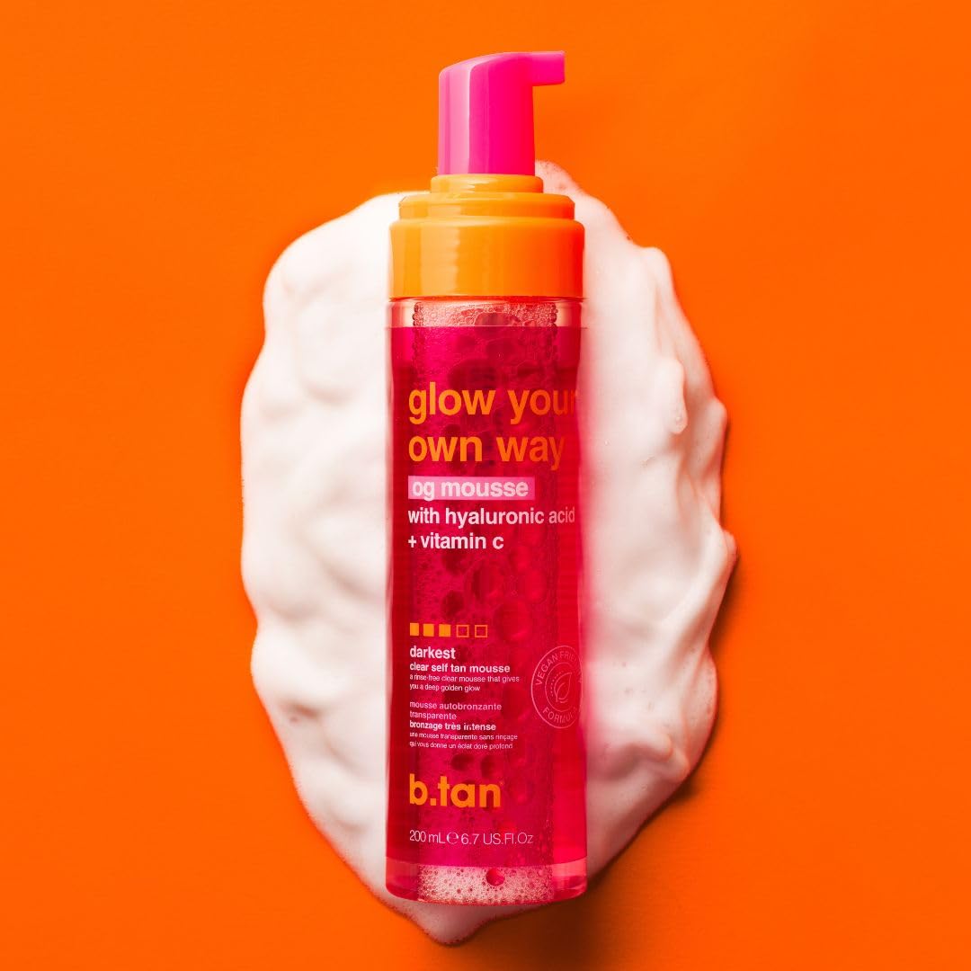 b.tan Clear Self Tanner Foam – Rinse-Free Dark Tanning Mousse | 1-Hour Glow